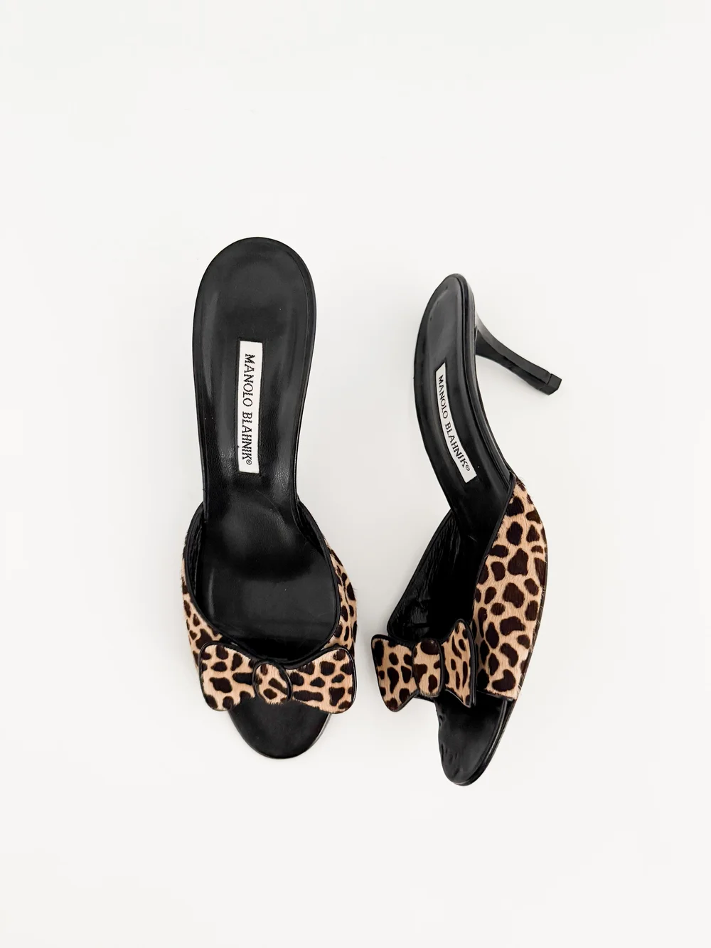 Manolo Blahnik Vintage Cheetah Print Bow Pony Hair Sandal